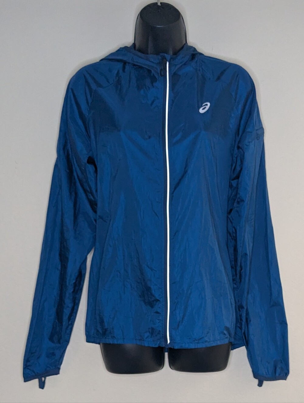 Asics MotionProtect Running Jacket Blue Teal Hooded Windbreaker Women's Medium
